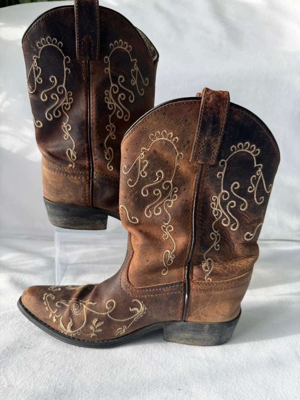 Smoky Mountain Girls Western Cowboy Boots Brown Leather Size 2R Embroidered